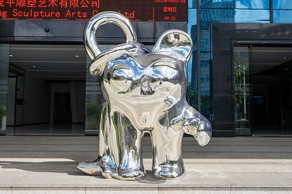 Custom Abstract Cartoon Bear Sculpture | Polished Stainless Steel Modern Art Statue